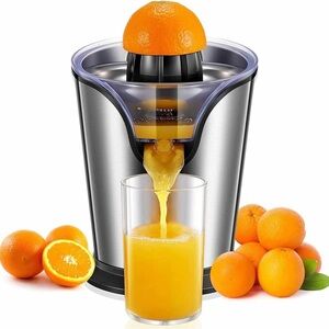 NEW Electric Press Juicer Stainless Steel 2 Size Cones No Drip Spout Easy Clean
